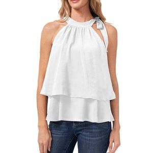 CeCe tiered tie neck halter blouse